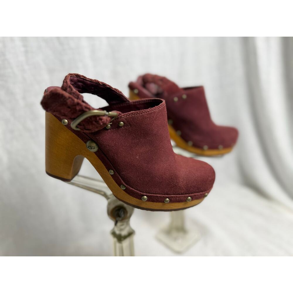 UGG Australia Dafni Studded Suede Clogs Braided Slingback Wood Platform 
Size 7